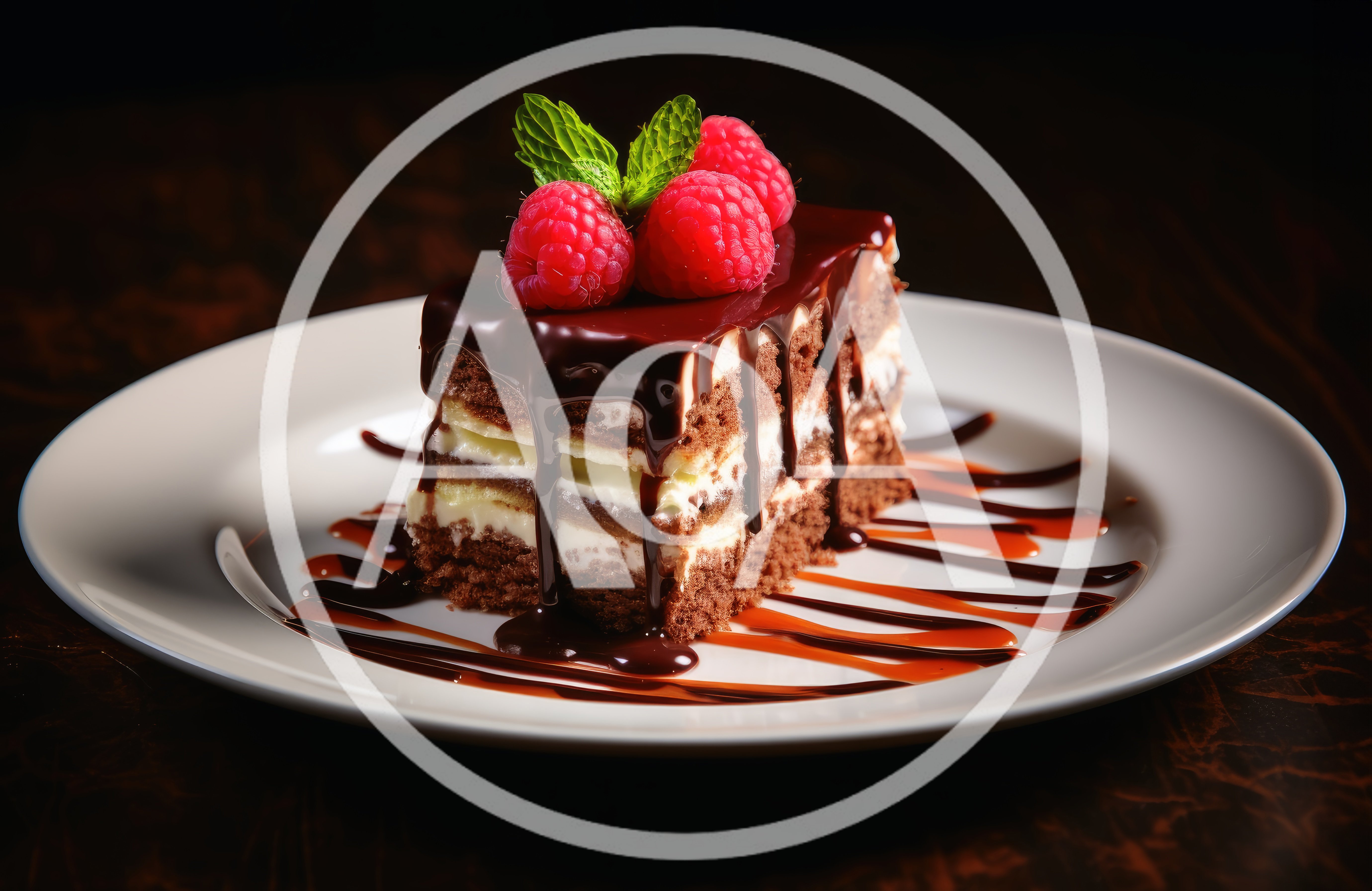 Decadent Chocolate Layer Cake Slice With Fresh Raspberries