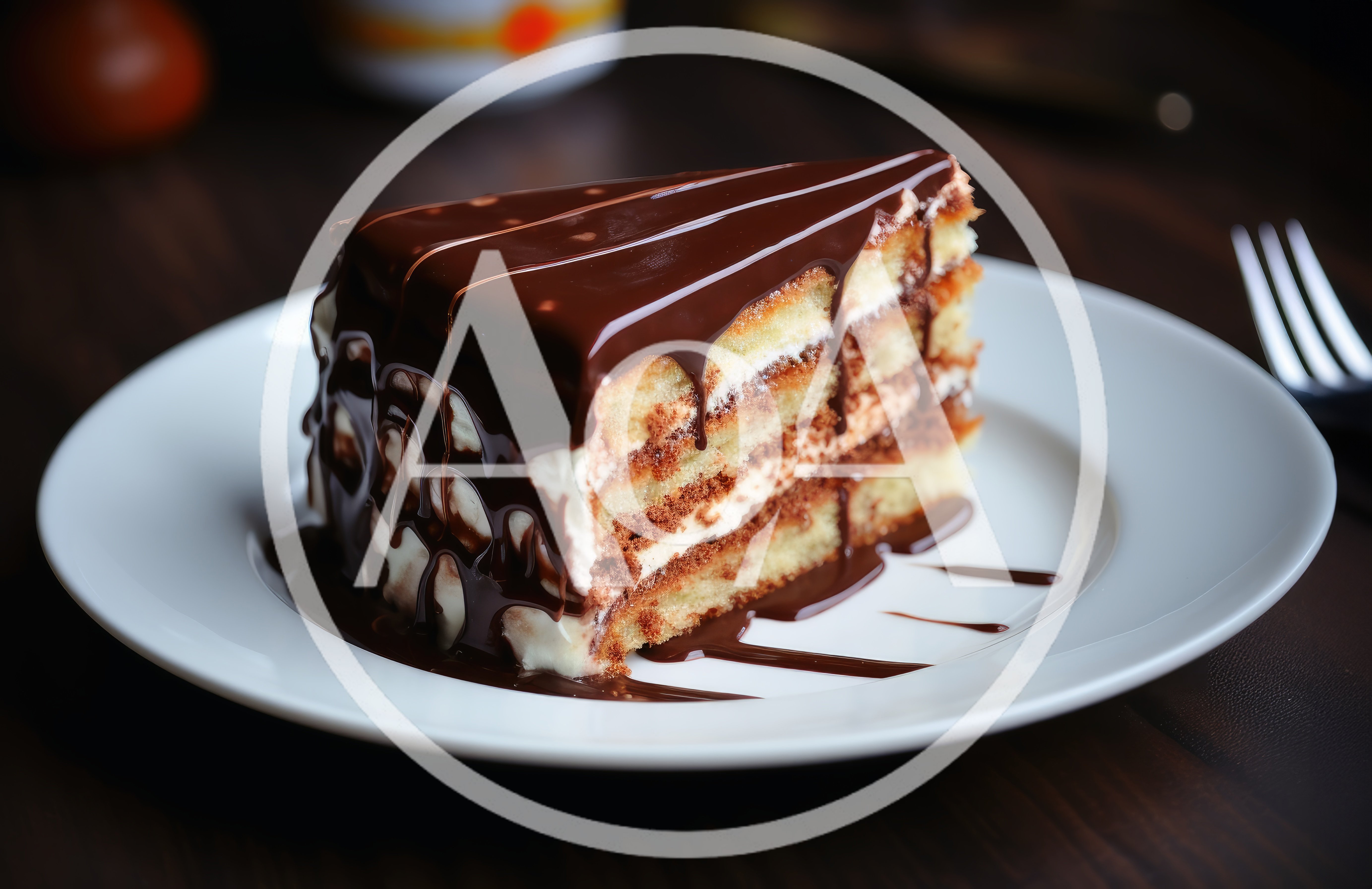 Slice Of Layered Chocolate Cake On A White Plate
