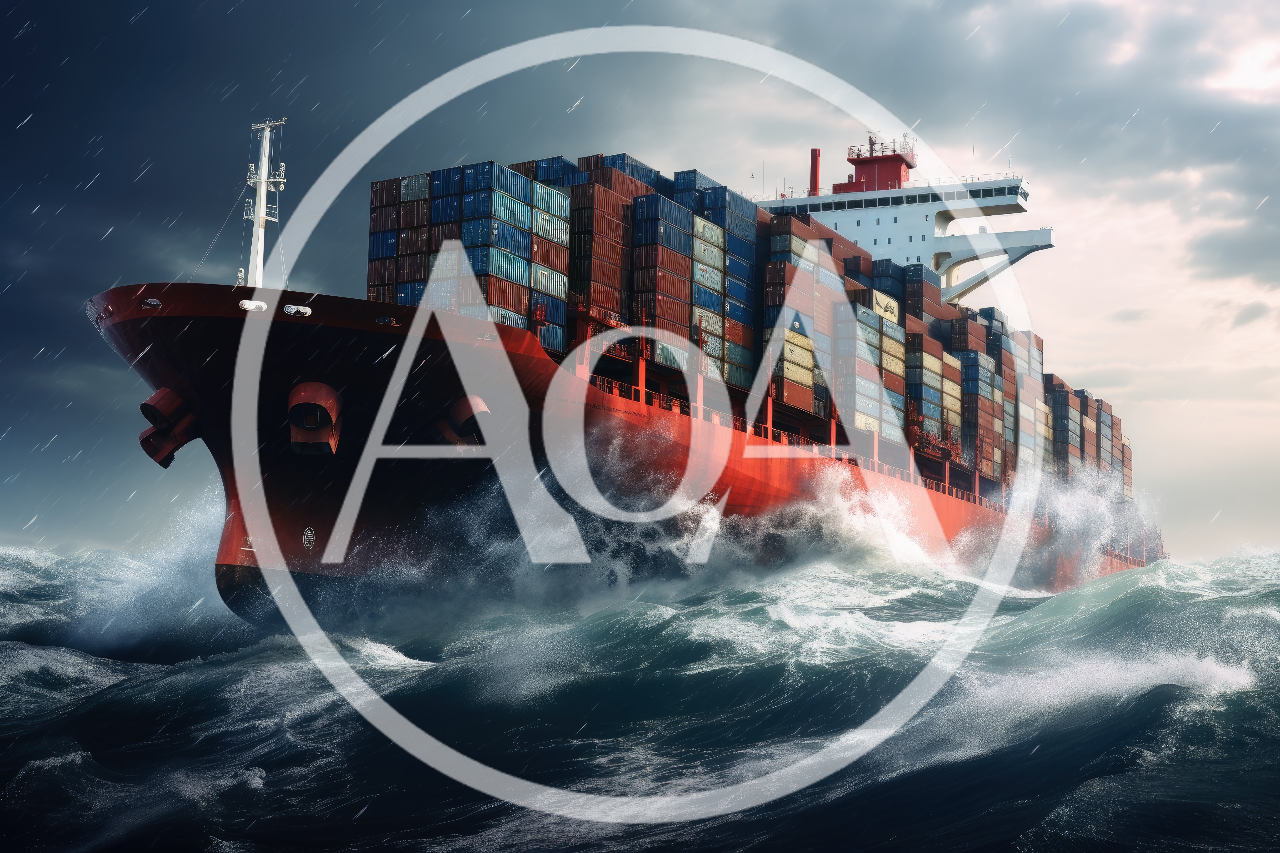 Large Container Ship Navigating Rough Stormy Seas