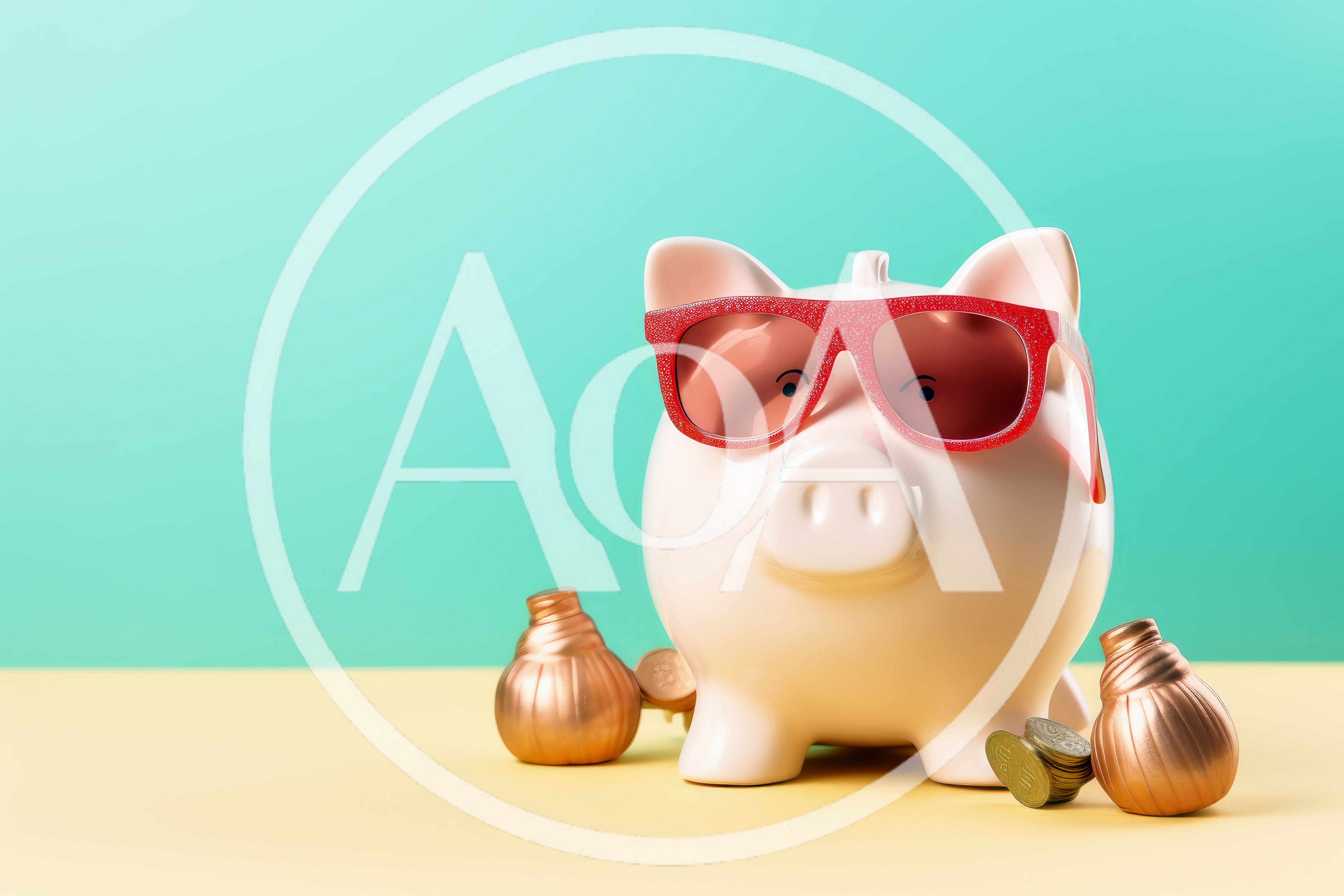 Piggy Bank Wearing Red Sunglasses With Gold Coins