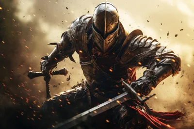 Armored Medieval Knight In Dynamic Combat Stance