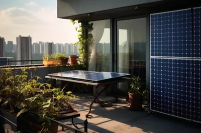 Solar Panels Installed On A High Rise Apartment Balcony