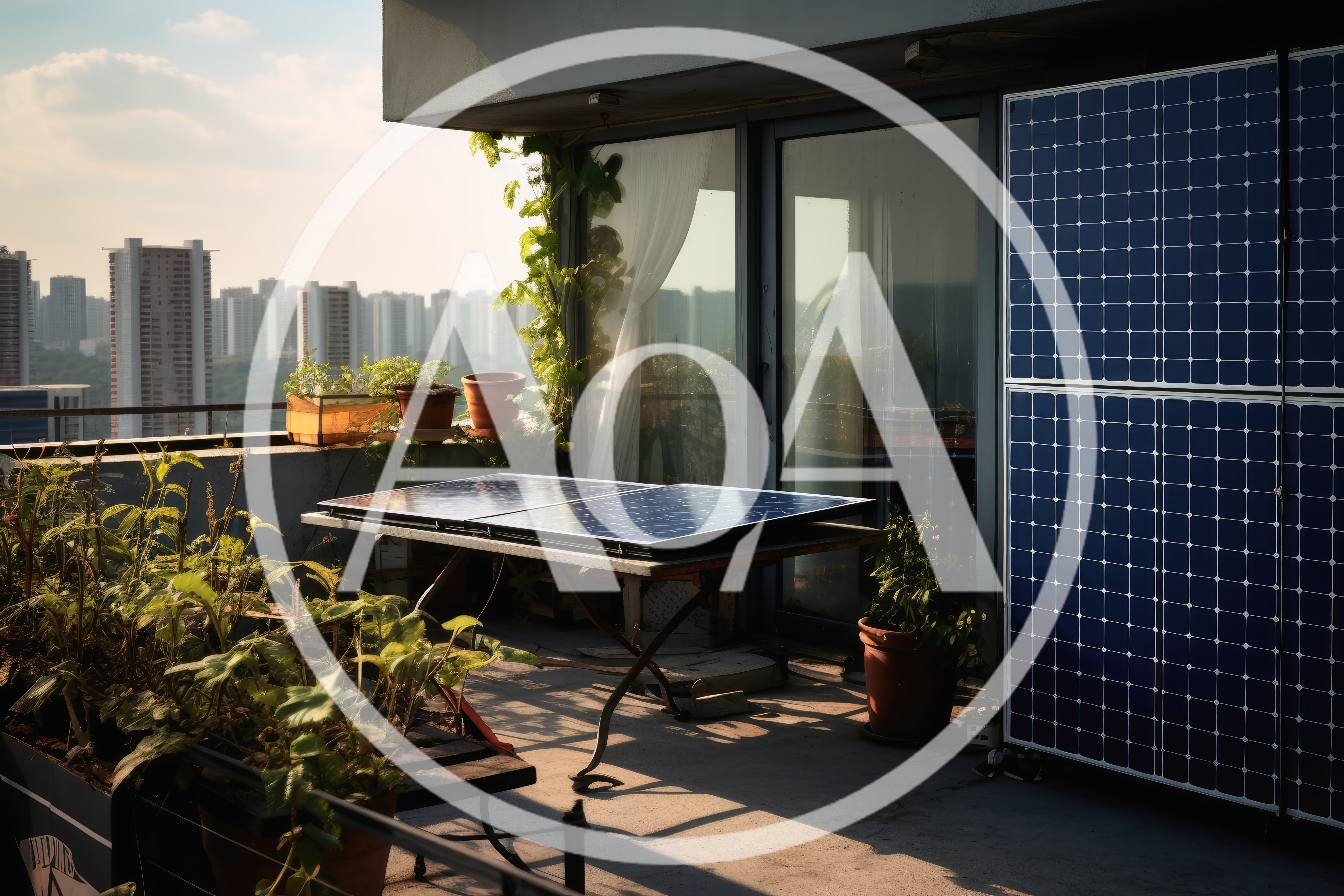 Solar Panels Installed On A High Rise Apartment Balcony