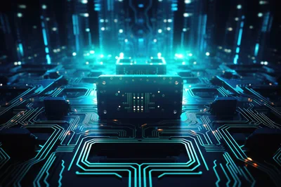 Futuristic Digital Circuit Board With Glowing Data Pathways