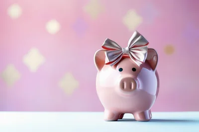 Pink Piggy Bank With Silver Bow