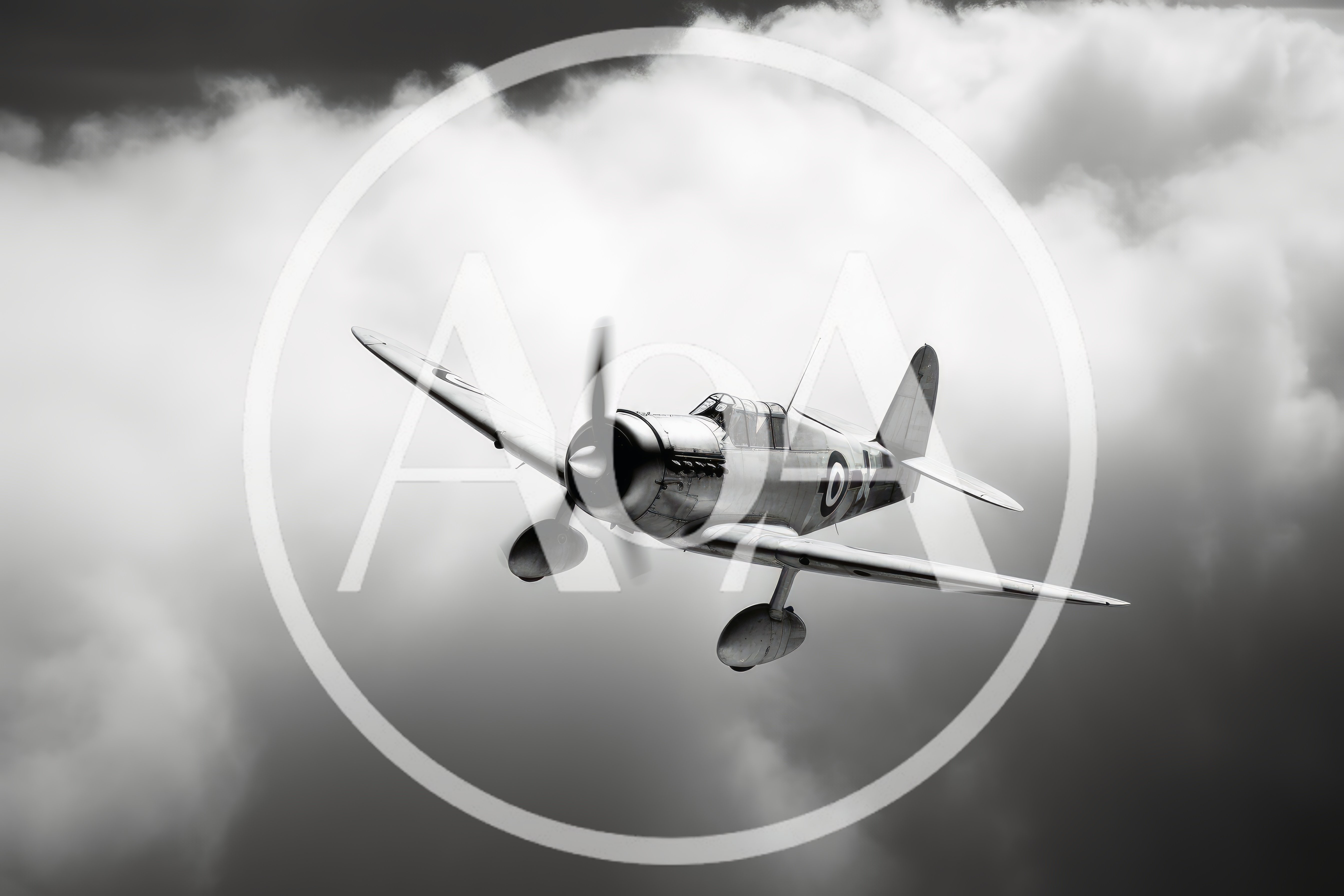 Vintage World War II Fighter Plane Flying Through Clouds