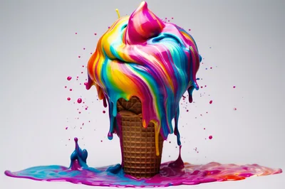 Melting Rainbow Colored Ice Cream Cone