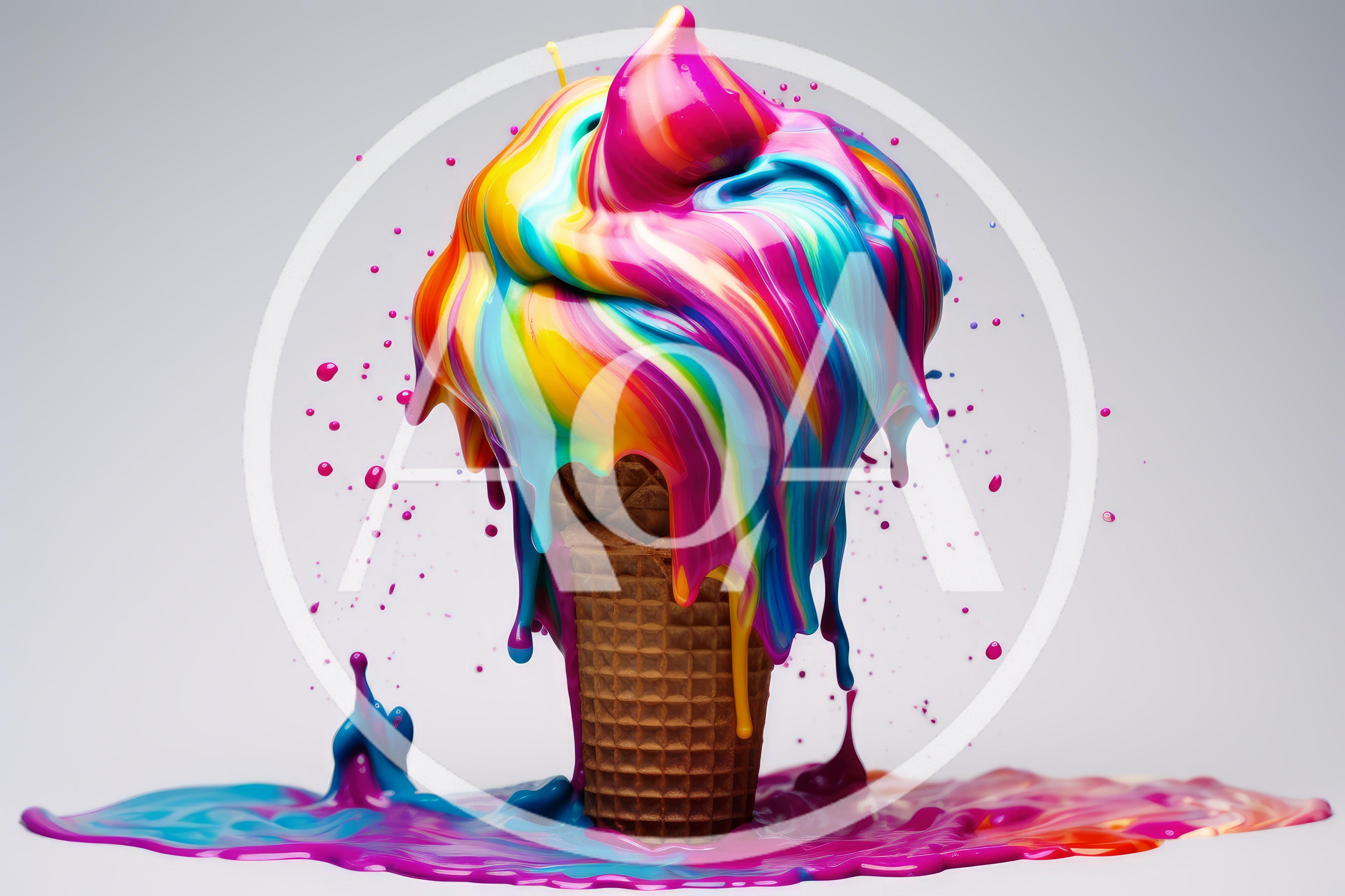 Melting Rainbow Colored Ice Cream Cone