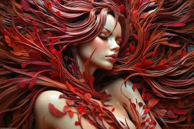 Surreal Portrait Of A Woman With Red Foliage Hair