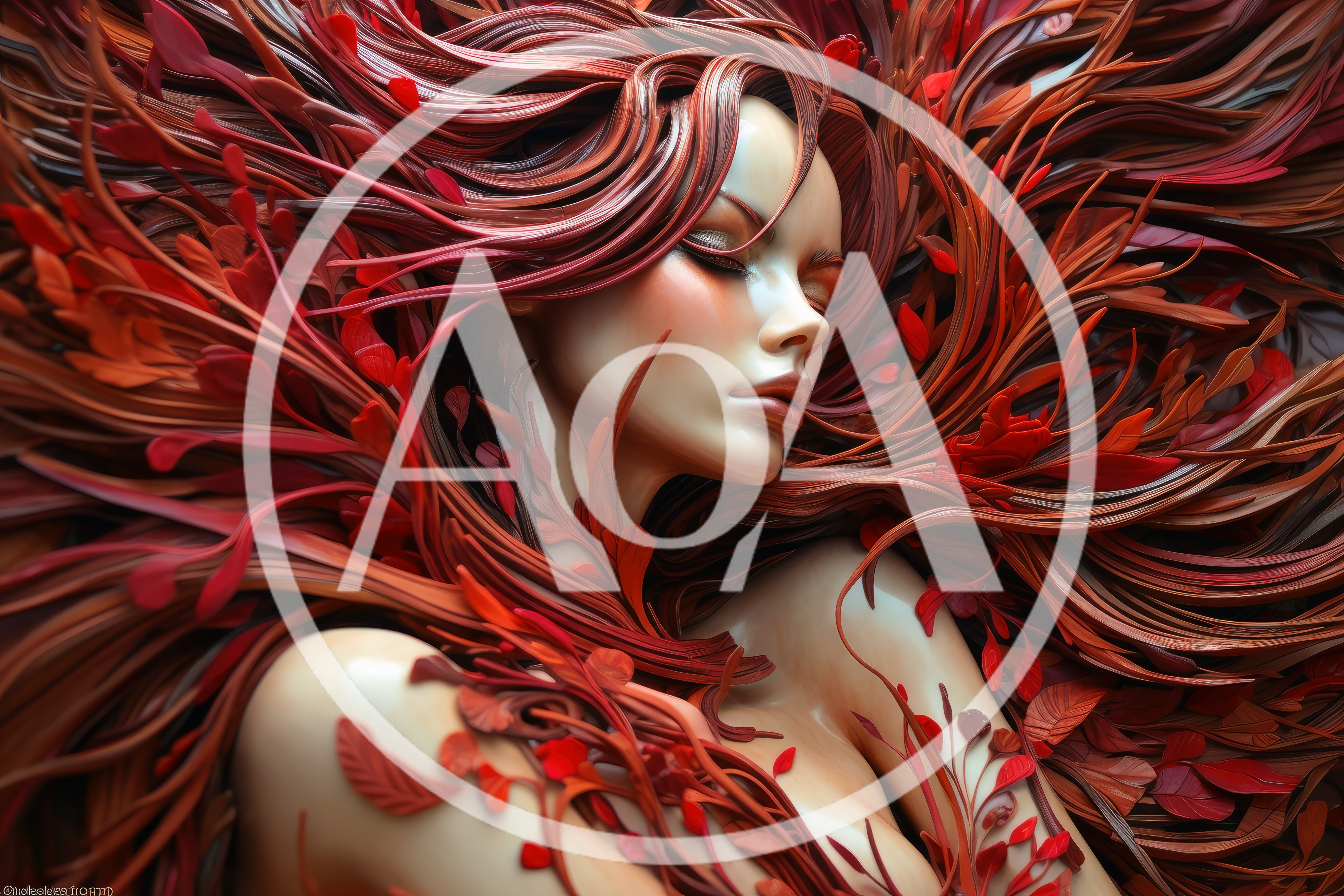 Surreal Portrait Of A Woman With Red Foliage Hair