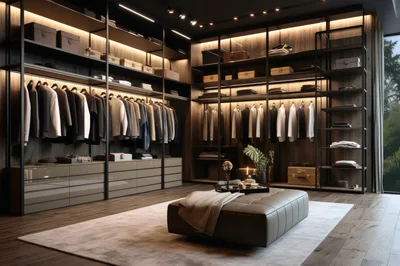 Modern Luxury Walk-In Closet With Organized Clothing