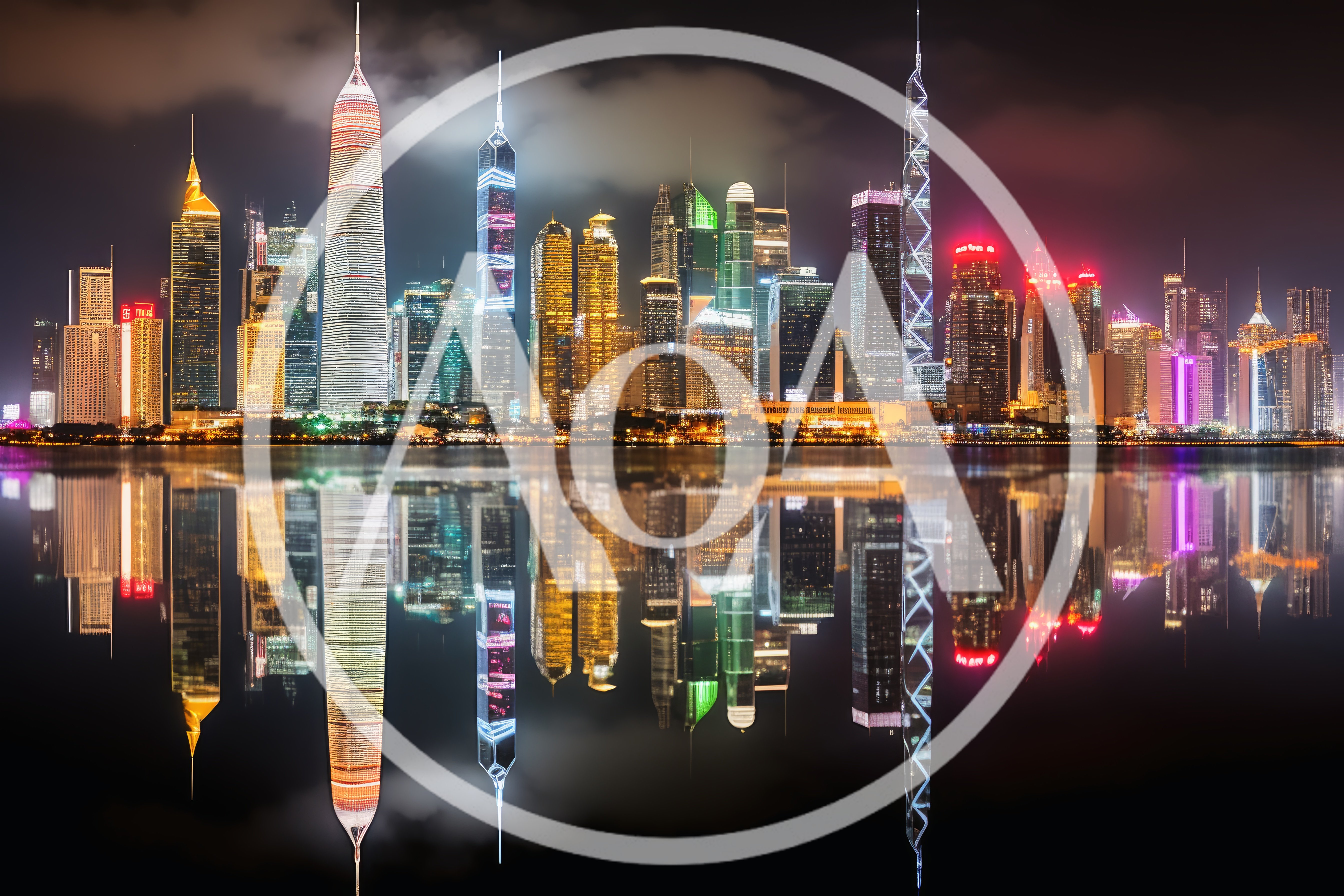 Doha Skyline Night Reflection