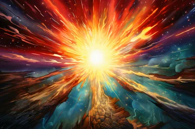 Abstract Cosmic Explosion With Radiant Light Rays