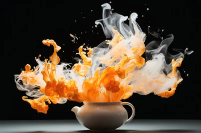 Orange And White Ink Explosion From A Teapot