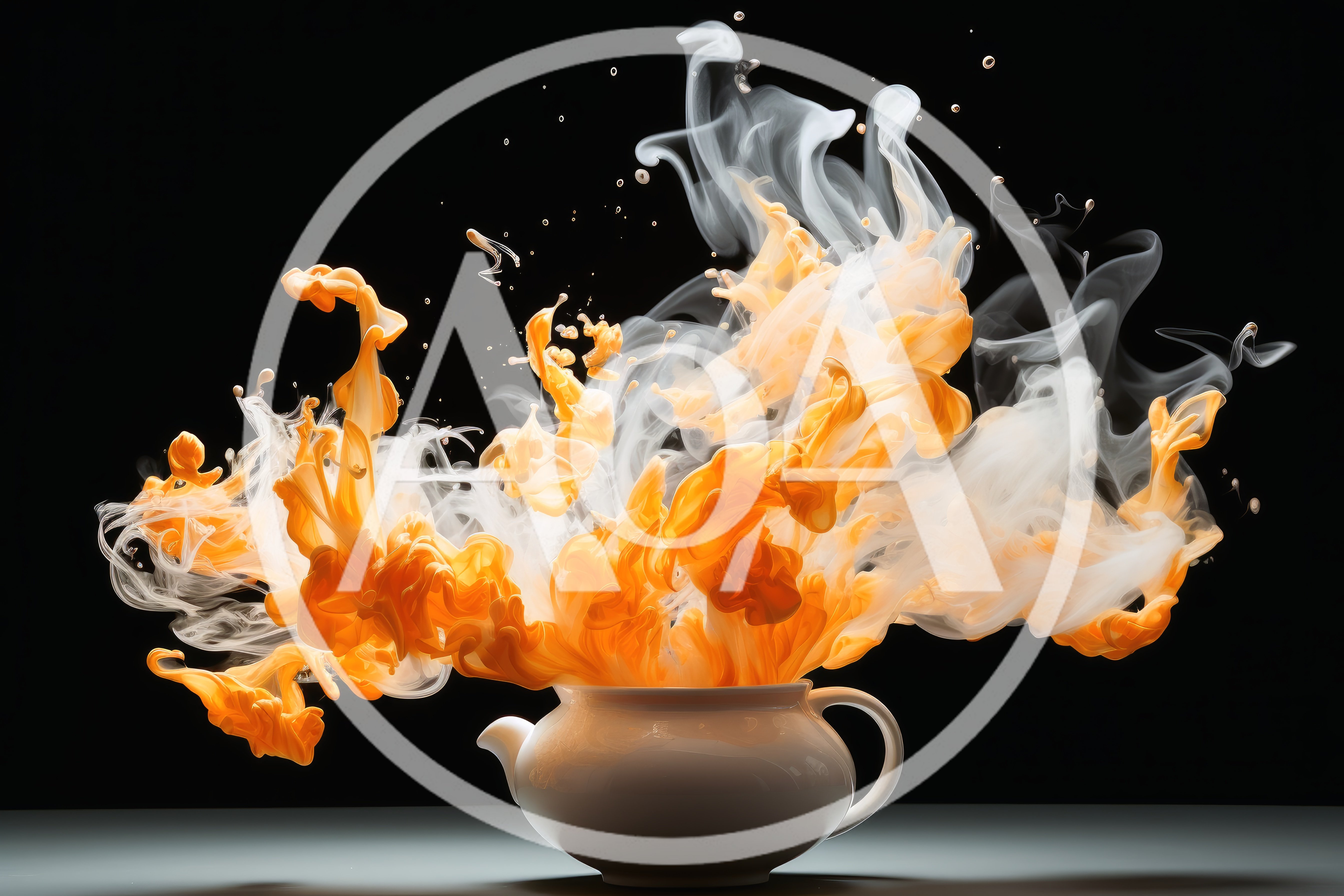 Orange And White Ink Explosion From A Teapot