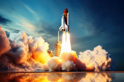 Space Shuttle Launching Into The Sky