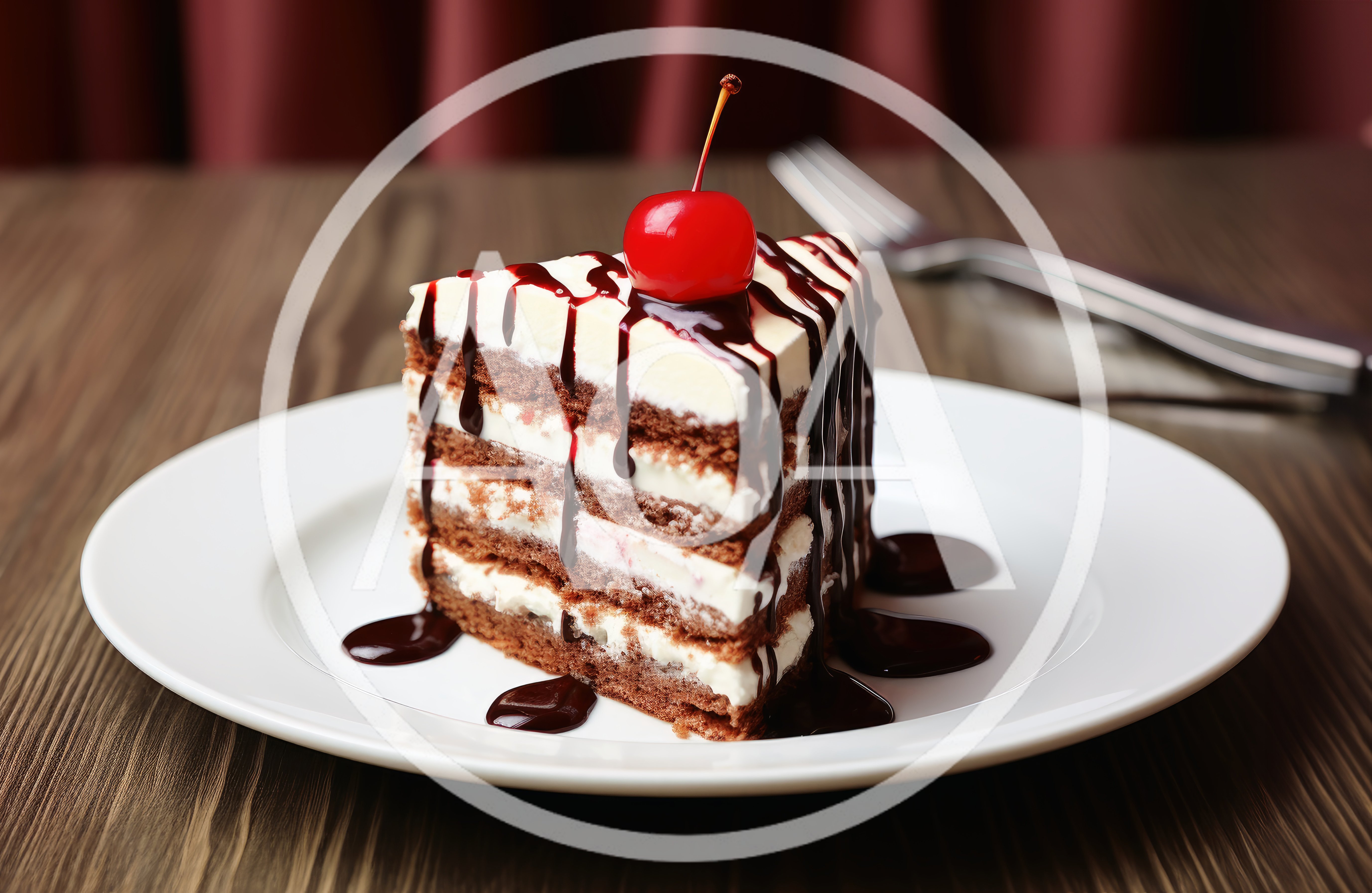 Slice Of Layered Chocolate Cake With Cherry