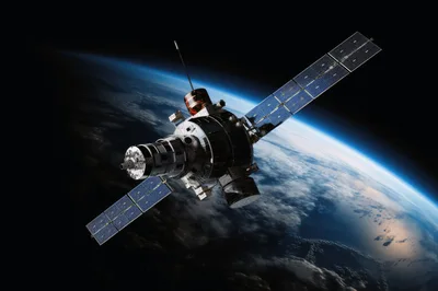 Artificial Satellite Orbiting Above Earth