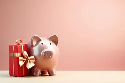 Pink Piggy Bank Beside A Red Gift Box