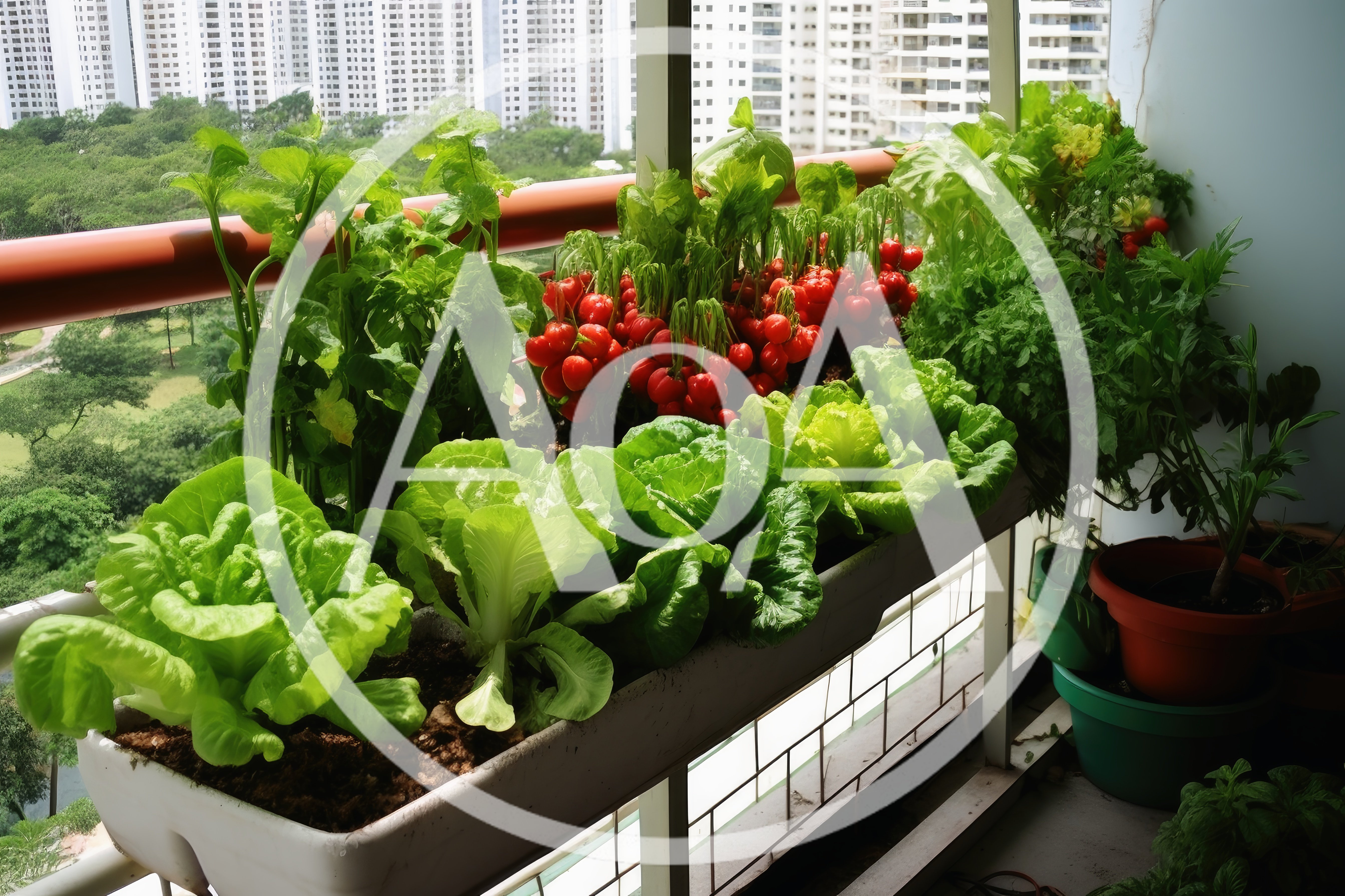 Urban Balcony Vegetable Garden With Fresh Lettuce And Radishes