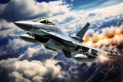 F-16 Fighting Falcon Jet Flying Over Snowy Mountains