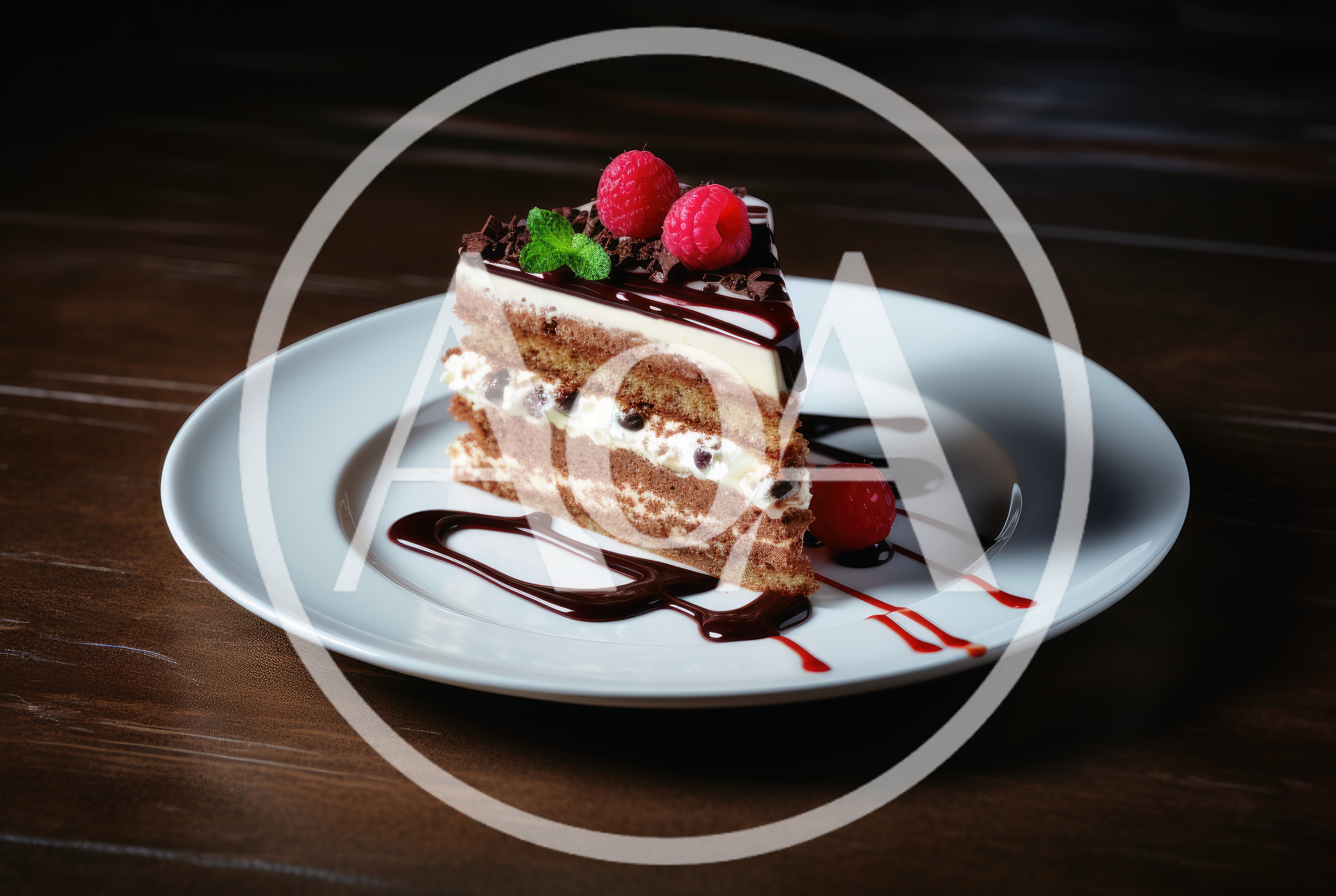 Slice Of Chocolate Layer Cake With Raspberries