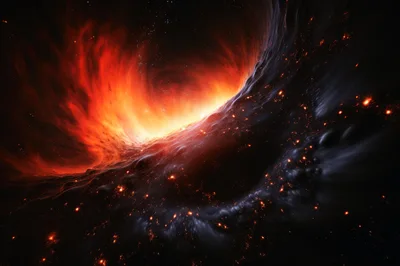 Abstract Cosmic Nebula With Glowing Orange Energy Flow