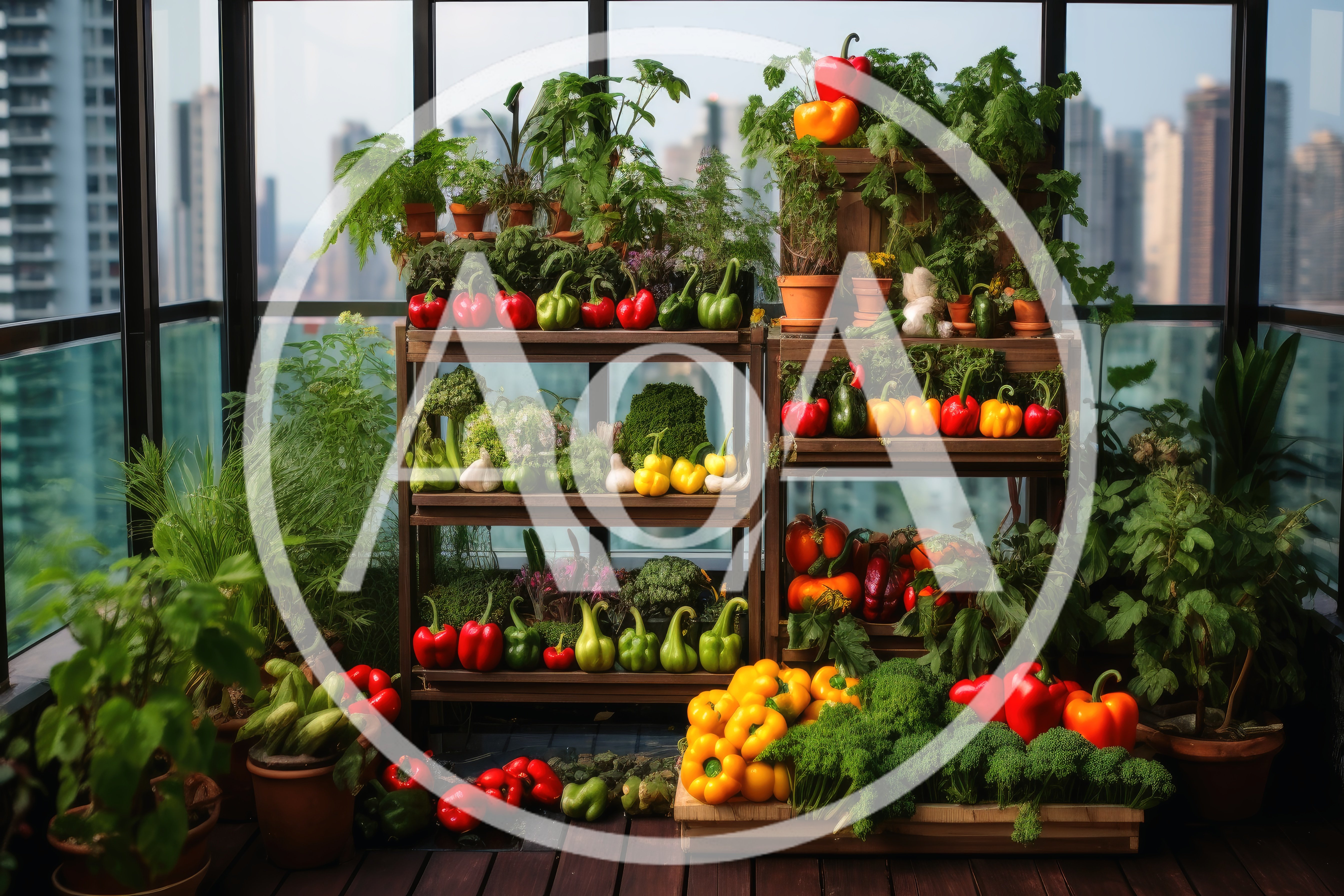 Urban Balcony Garden With Fresh Vegetables And Herbs