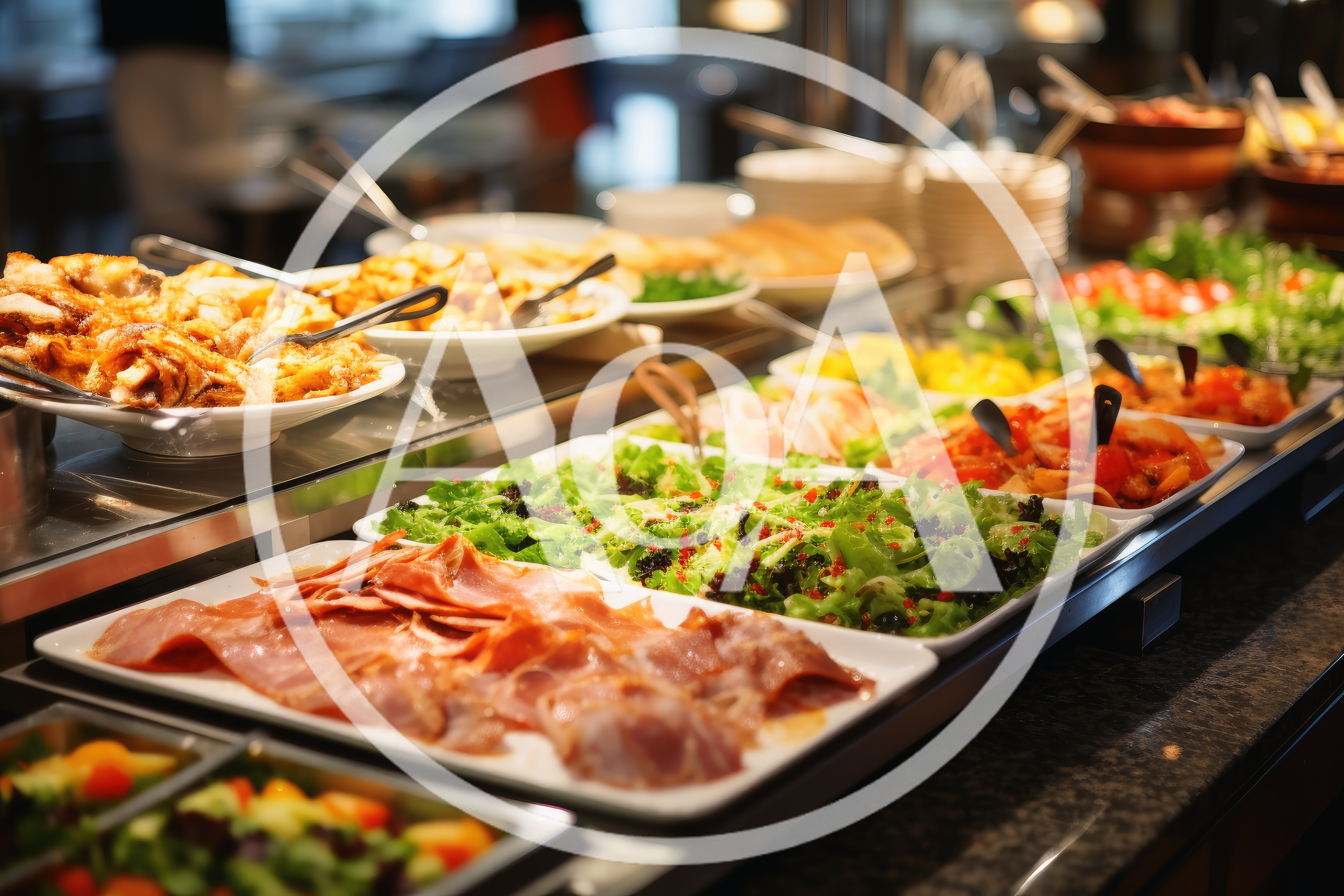 Breakfast Buffet Spread With Fresh Salads And Meats