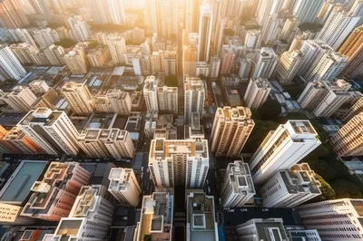 Aerial View Of Dense Residential Skyscrapers In Hong Kong