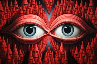 Surreal Abstract Background With Giant Eyes And Spikes