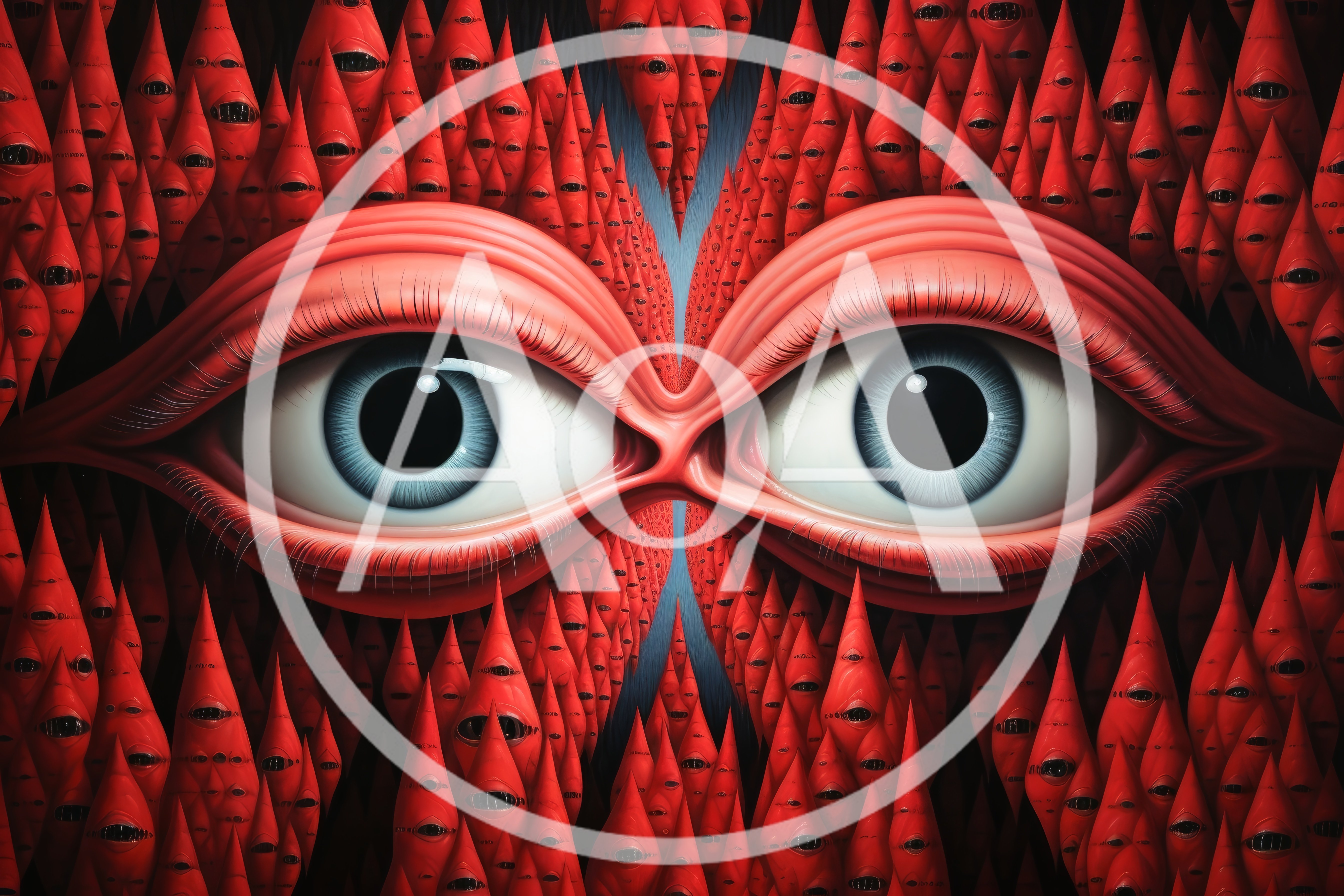 Surreal Abstract Background With Giant Eyes And Spikes