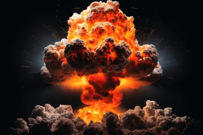 Massive Nuclear Explosion Mushroom Cloud Against Dark Background