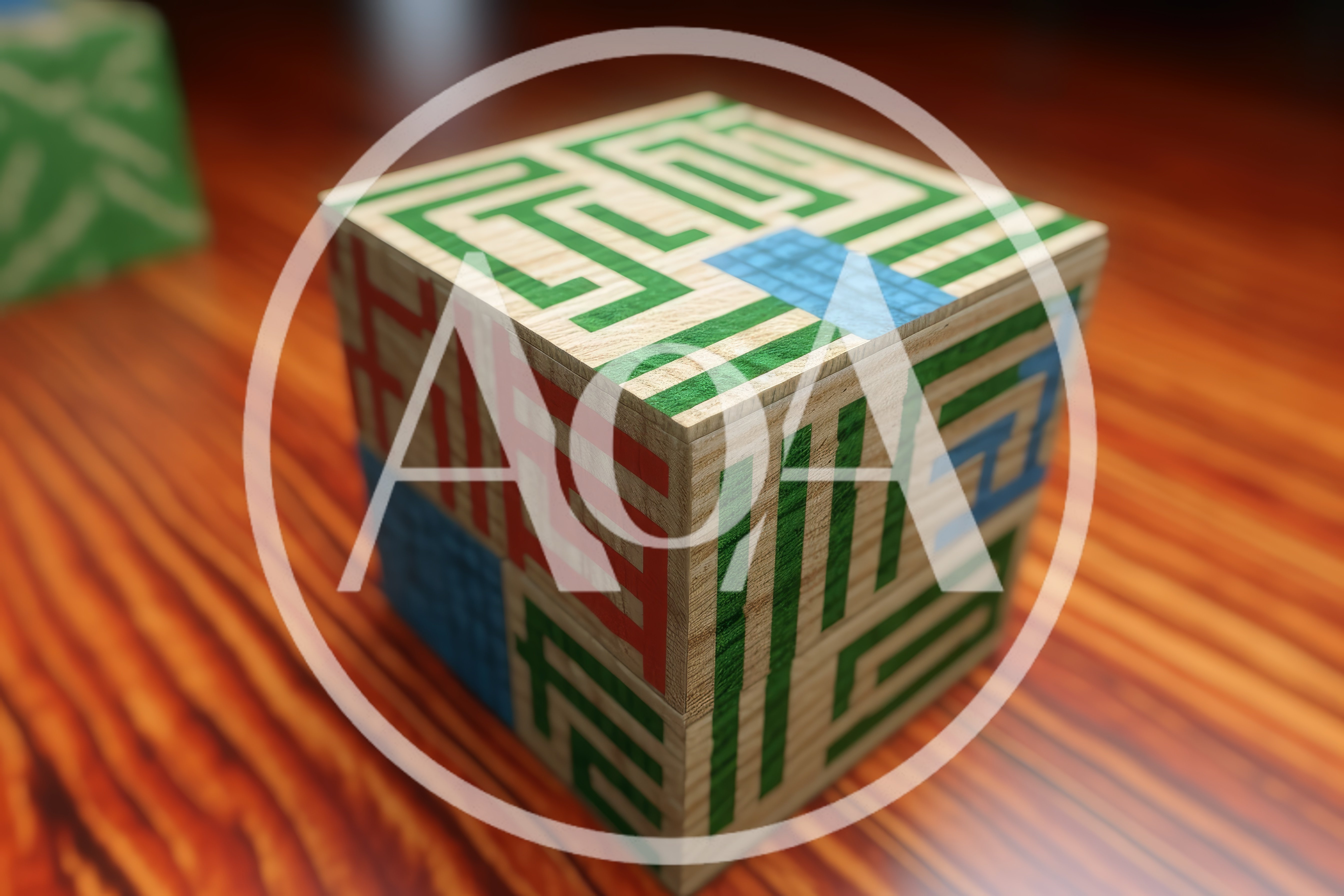 Wooden Cube With Intricate Maze Patterns On Table