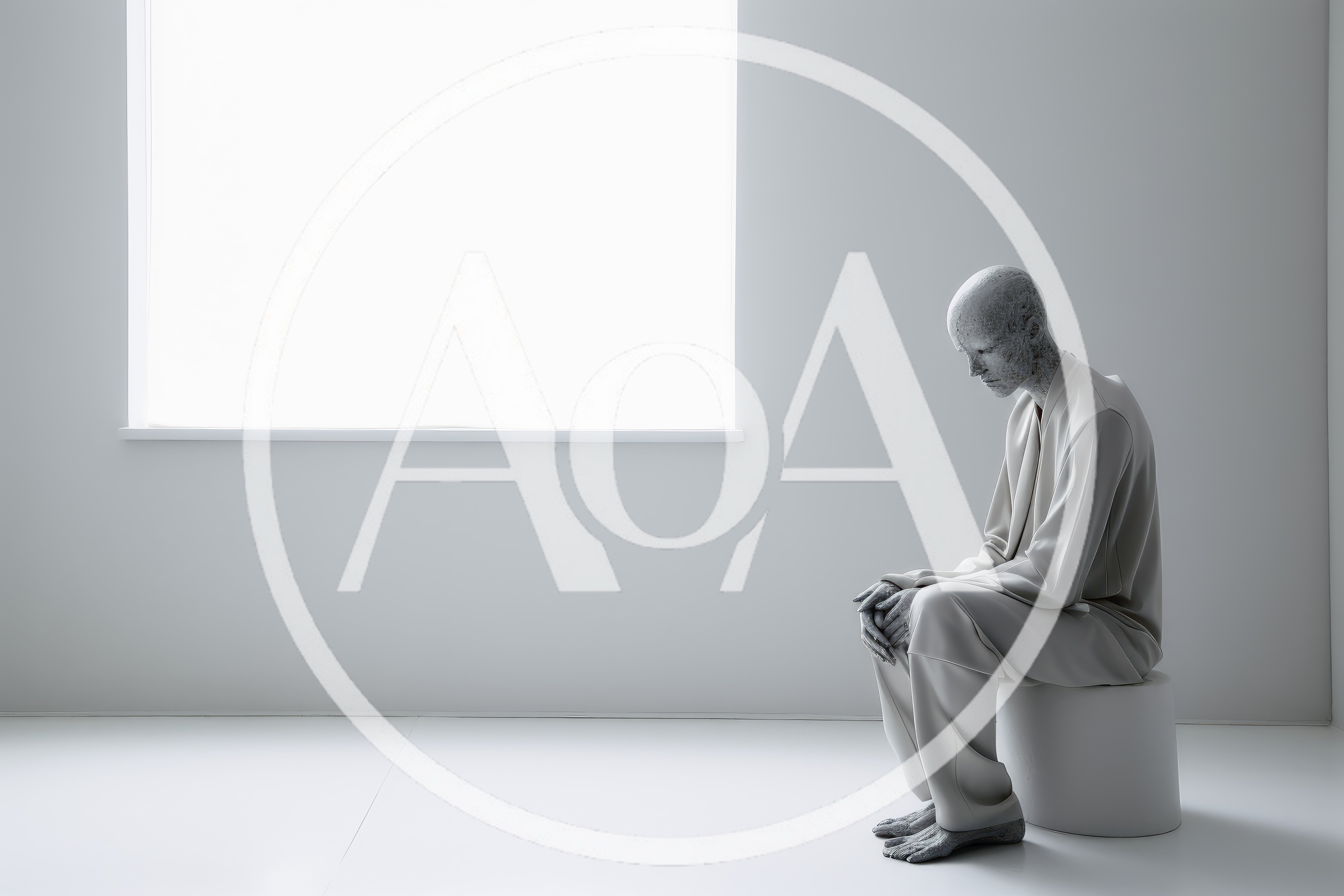 Surreal Statue Sitting In A Minimalist White Room
