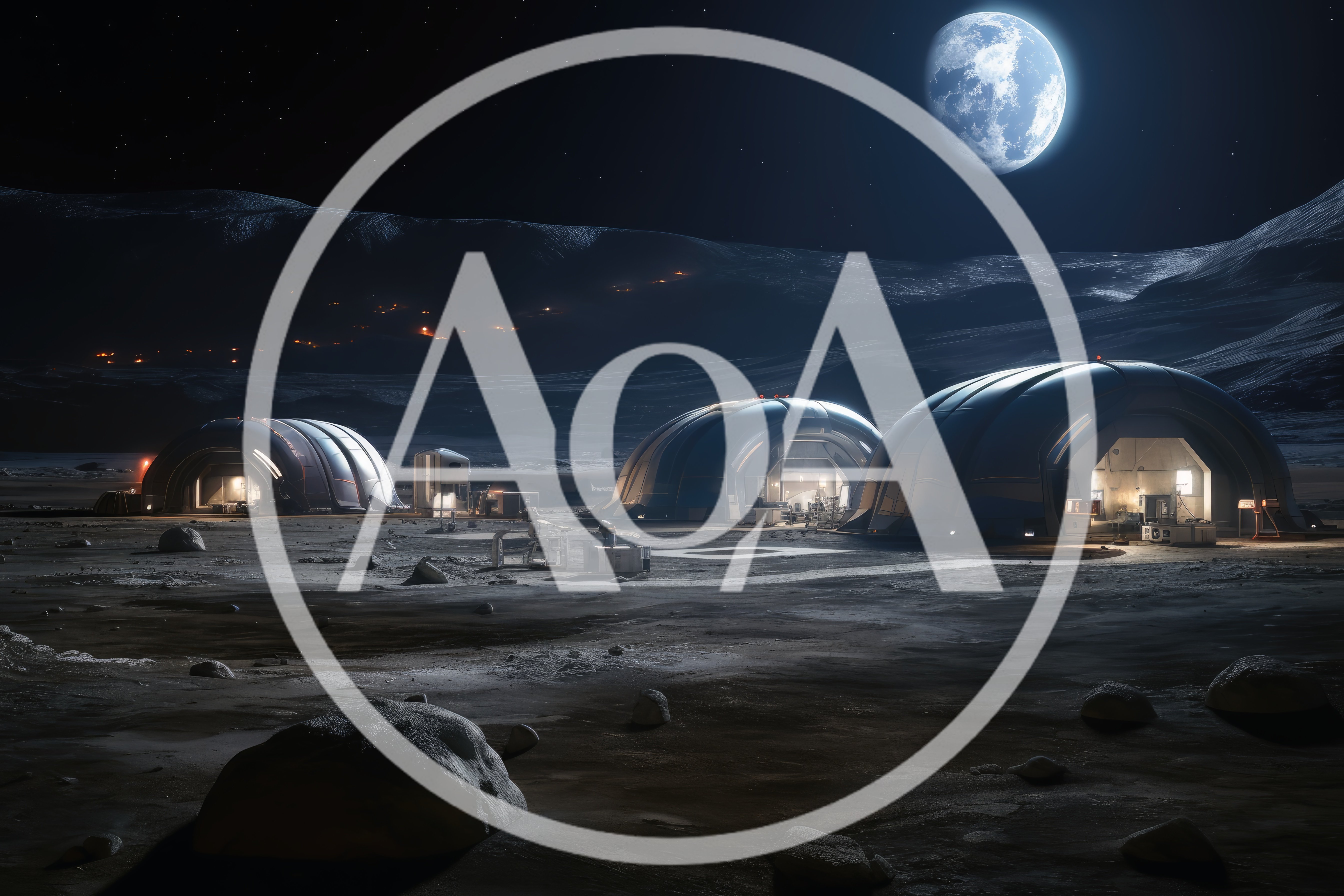 Futuristic Lunar Base With Domed Habitats Under Moonlight