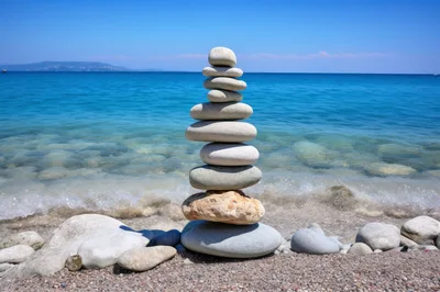 Balanced Stone Stack On A Sunny Beach