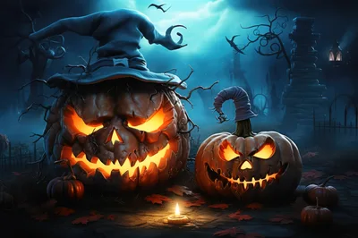 Spooky Jack O Lanterns In A Haunted Graveyard