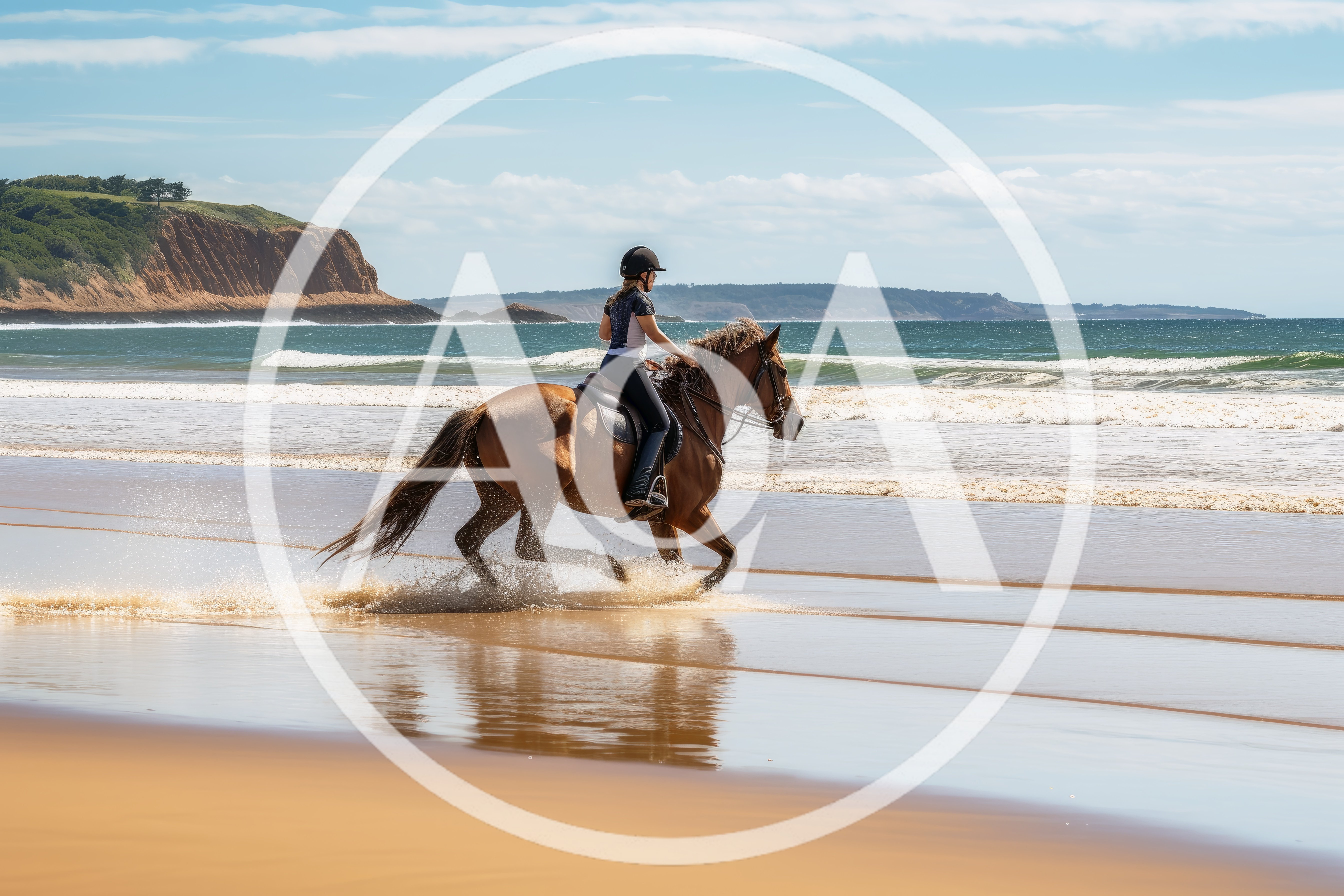 Woman Riding Horse Along The Beach