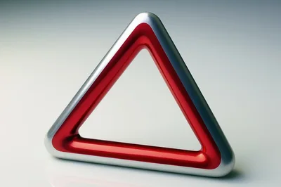 Modern Red And Silver Triangular Warning Sign