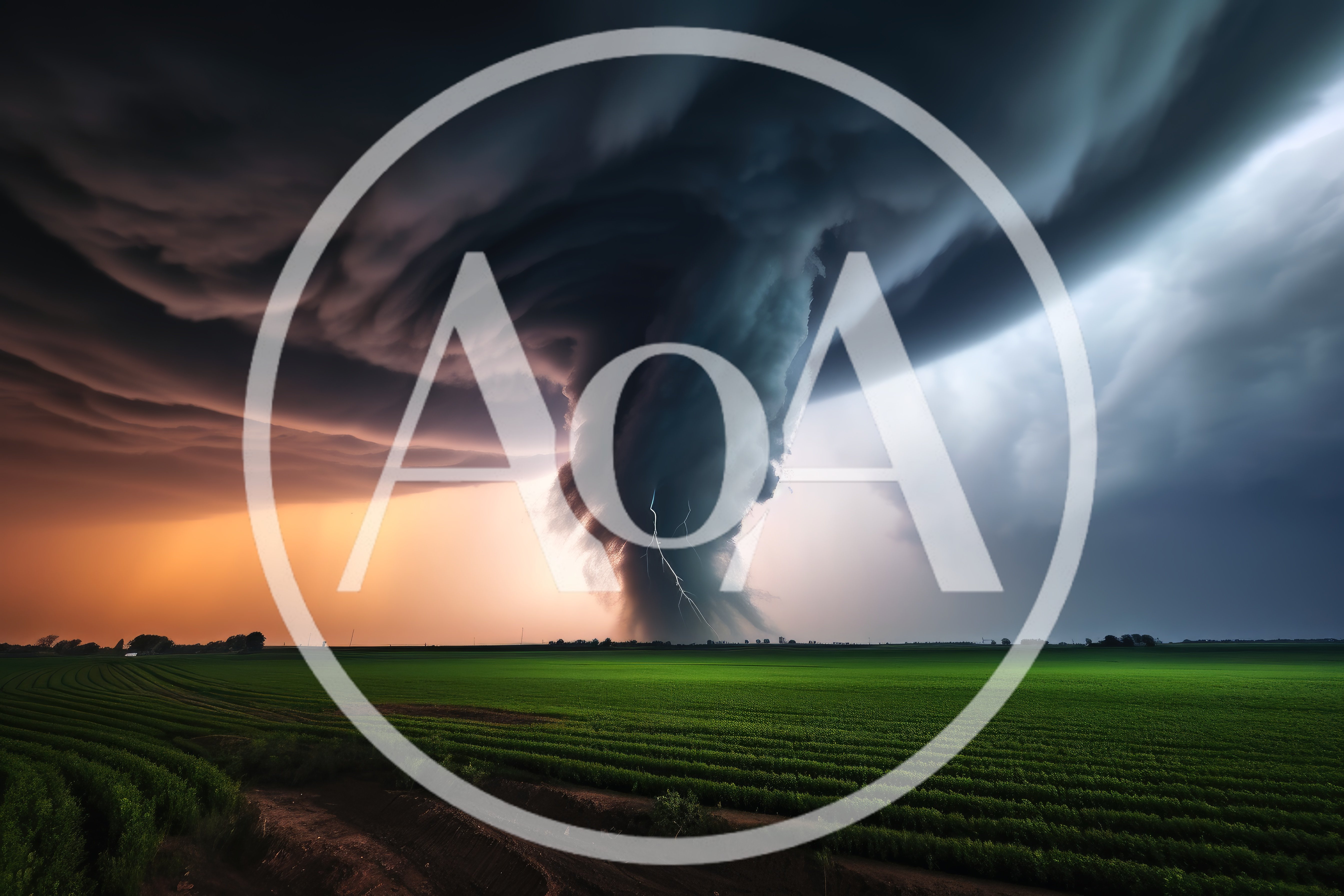 Massive Supercell Tornado Over Green Agricultural Fields