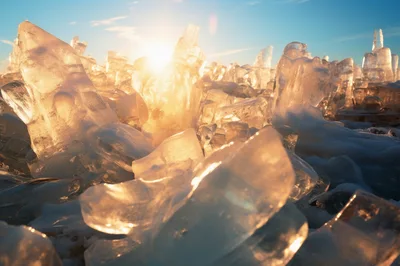 Sunlight Shining Through Jagged Ice Formations