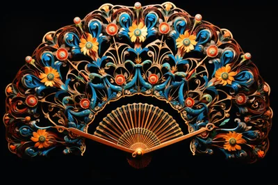 Ornate Decorative Hand Fan With Floral Patterns