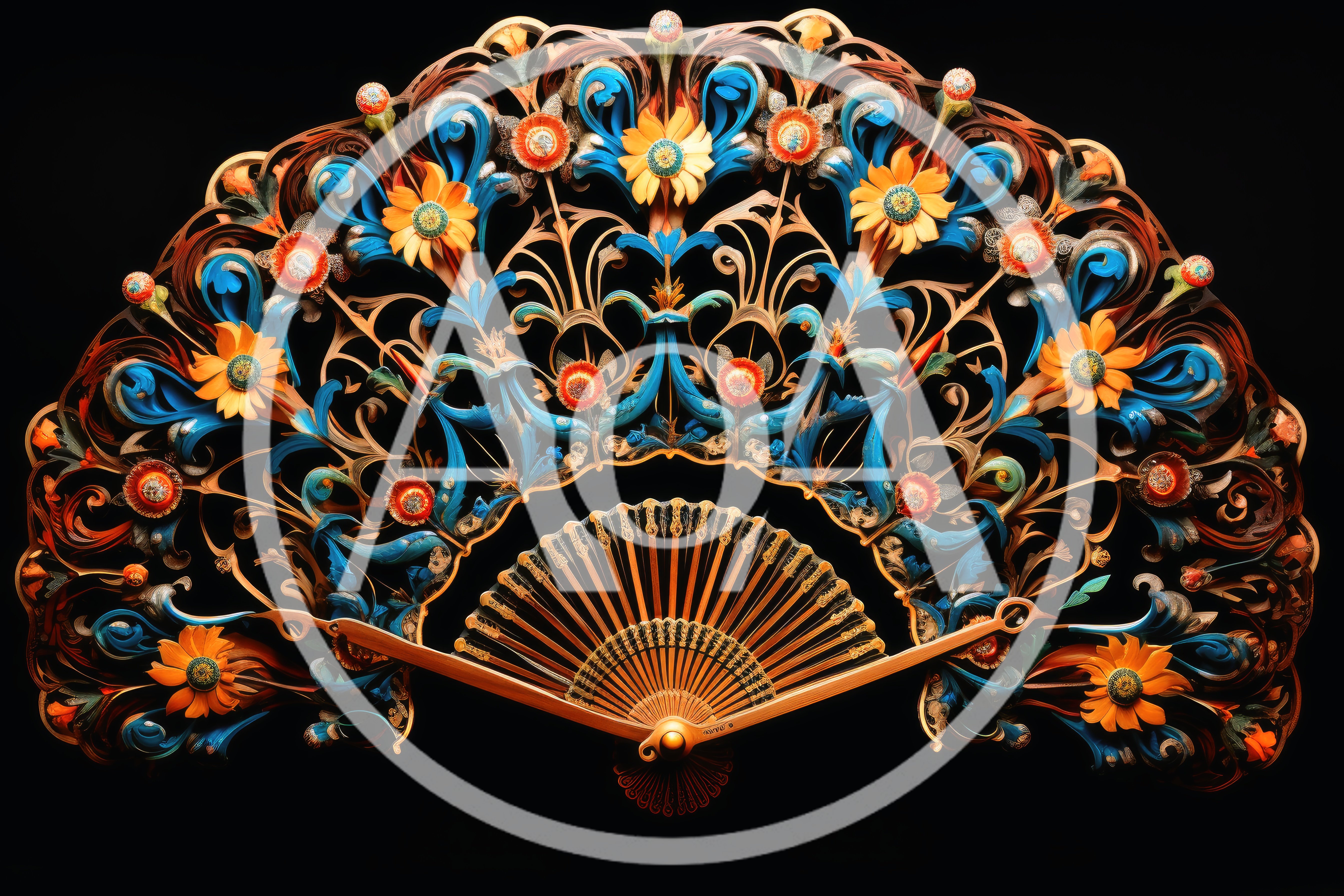 Ornate Decorative Hand Fan With Floral Patterns