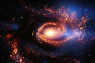 Spiral Galaxy With Glowing Core In Deep Space