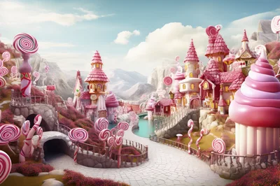 Whimsical Candy Land Castle With Pink Swirl Architecture