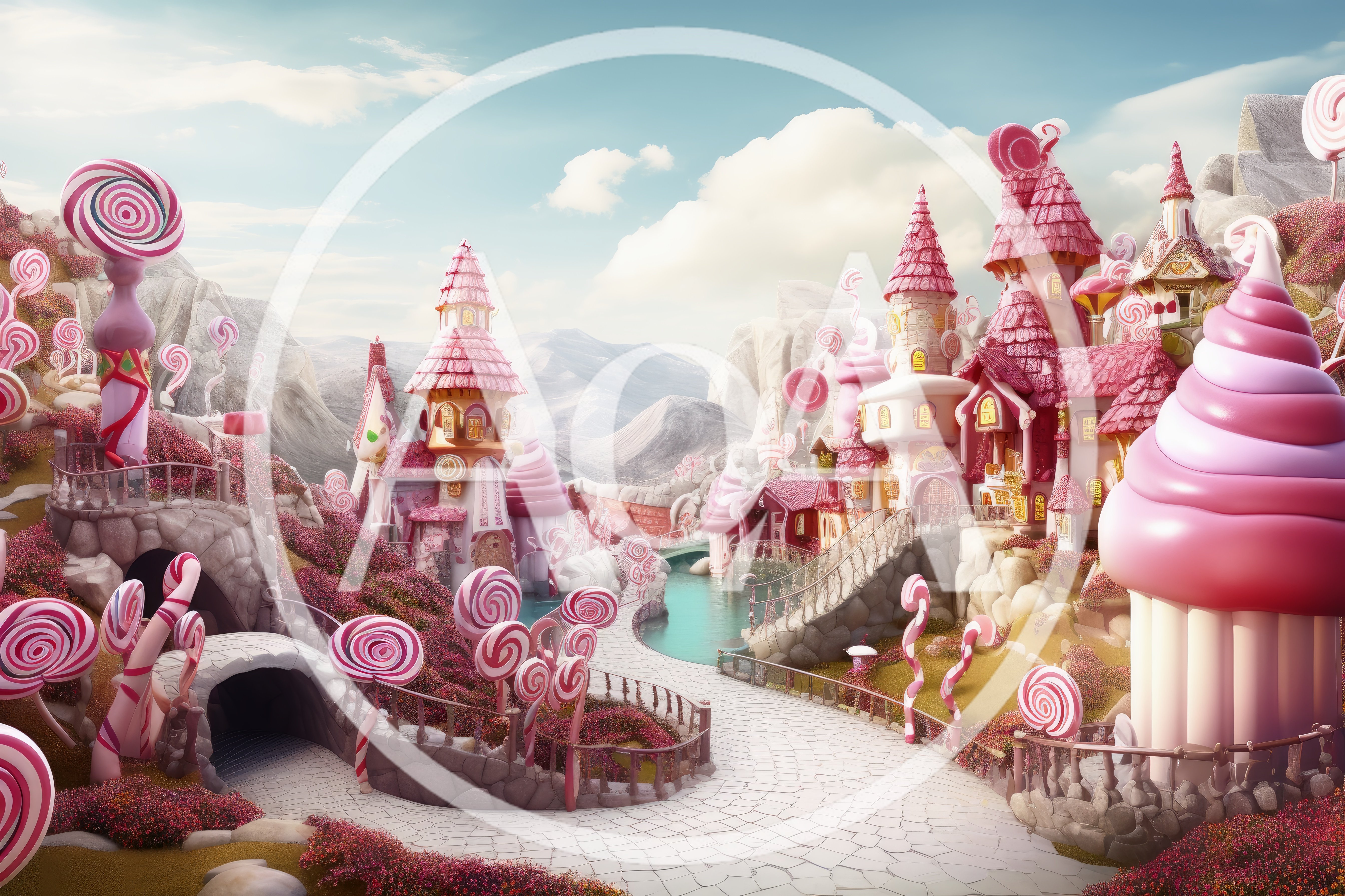 Whimsical Candy Land Castle With Pink Swirl Architecture