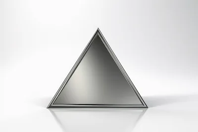 Metallic Triangular Prism Object on White Background
