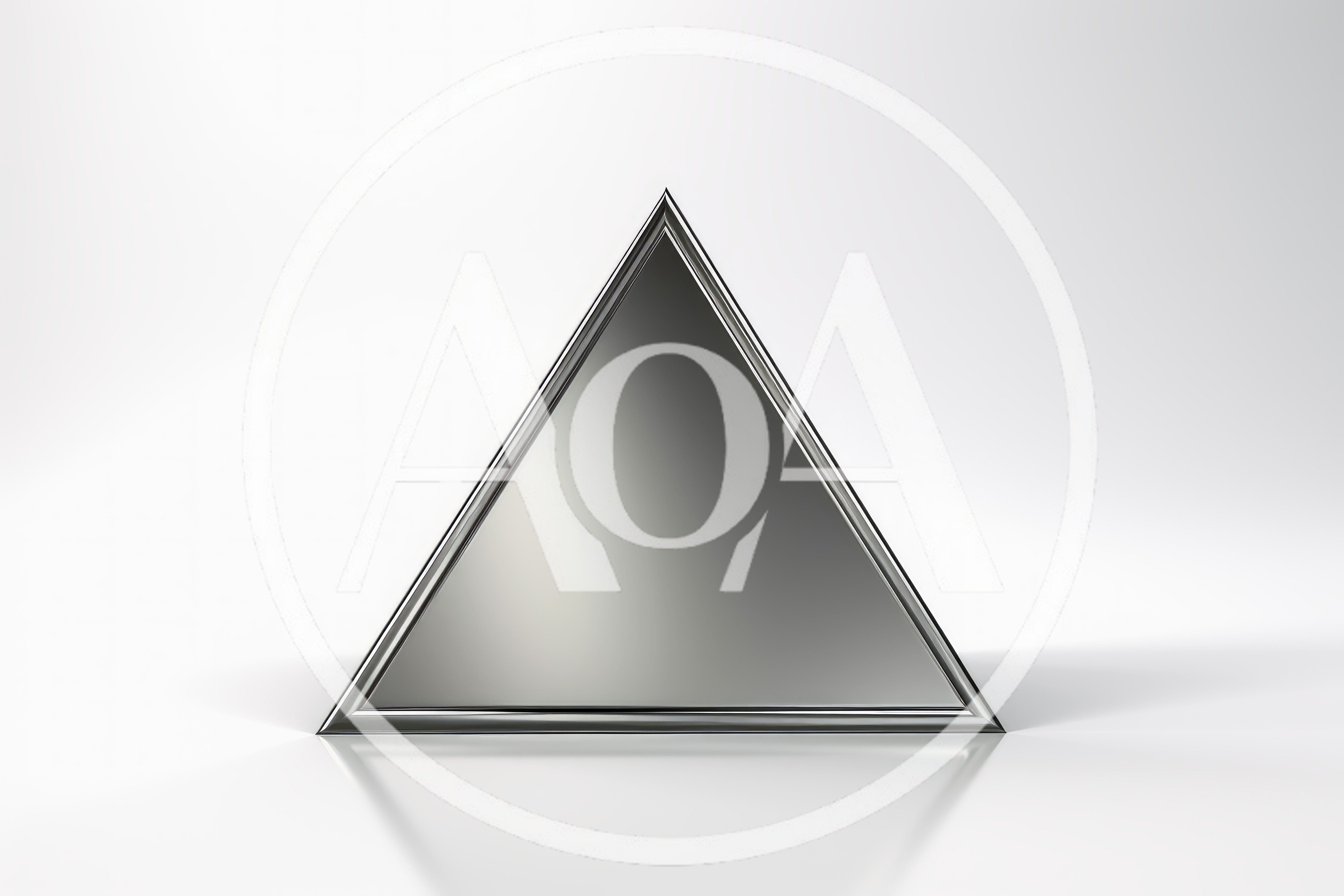 Metallic Triangular Prism Object on White Background
