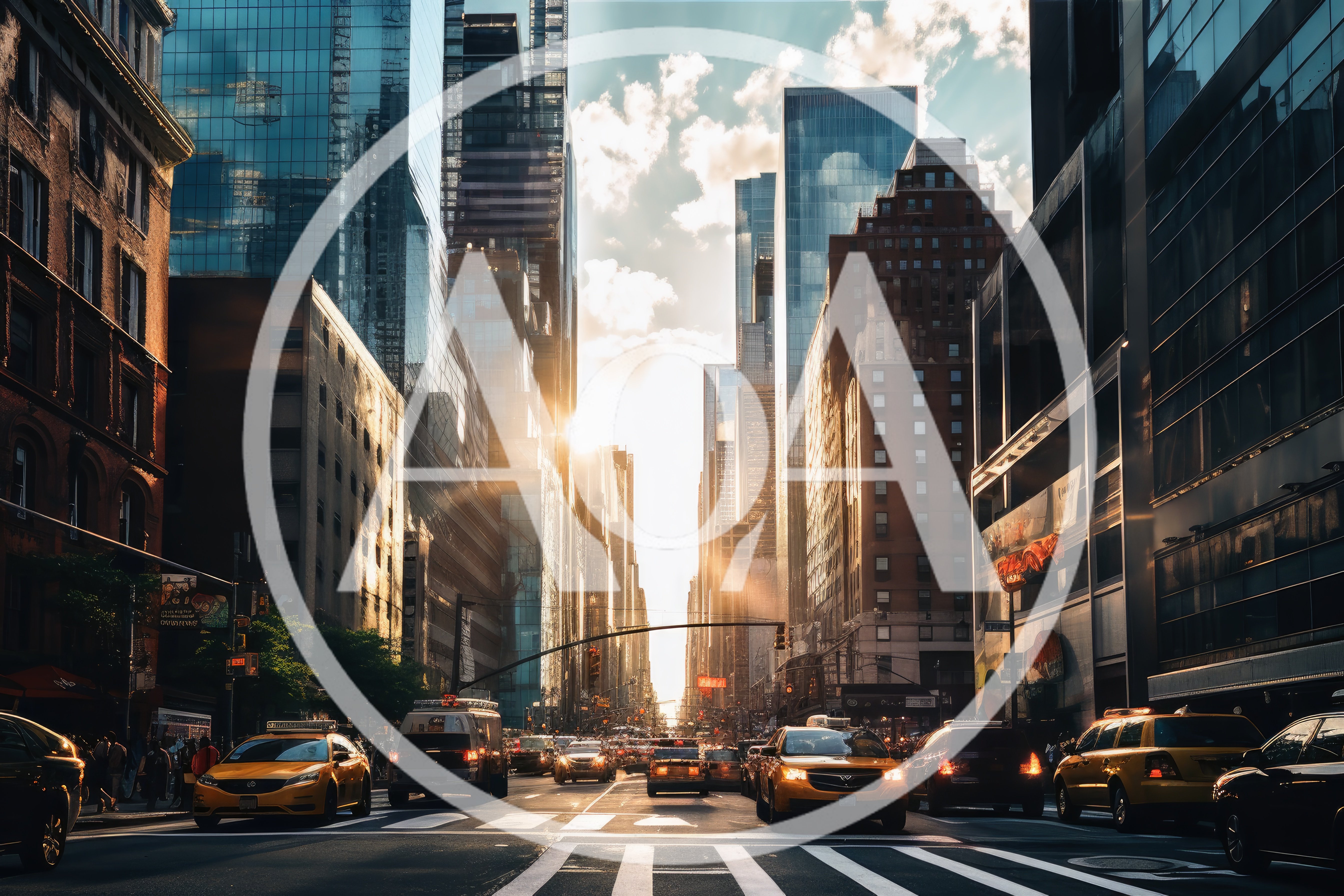 New York City Street Scene With Yellow Taxis